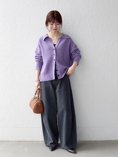 藤原さんの「SHIPS｜〈手洗い可能〉ヤク スキッパー ポロ Vネック ニット カーディガン」を使ったコーディネート