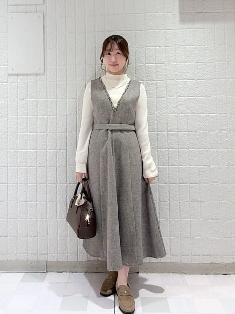 おはるさんの「ROPE' PICNIC｜ラメツイード美スリムジャンパースカート/低身長・小柄さんサイズ有り・リンクコーデ」を使ったコーディネート